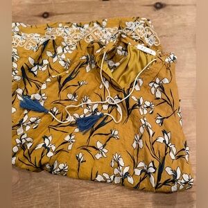 THML Anthropologie Embroidered gauzy ruffled collar midi dress tassels SM